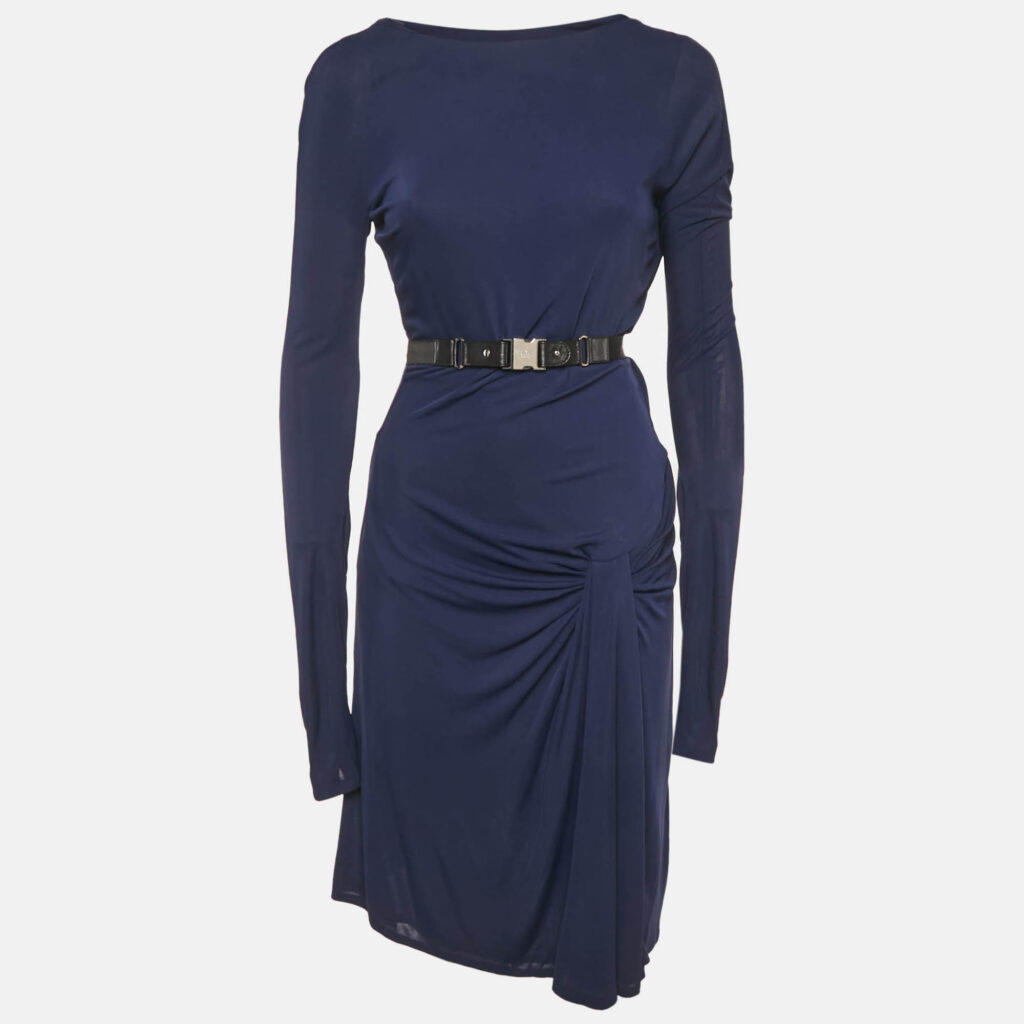 Gucci Navy Blue Jersey Belt Detail Knee-Length Dress M Gucci Navy Blue Jersey Belt Detail Knee-Length Dress M