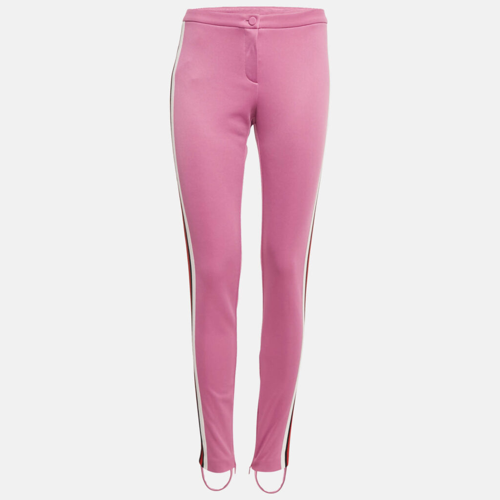 Gucci Pink Cotton Crepe Stripe Band Trim Stirrup Trousers M Gucci Pink Cotton Crepe Stripe Band Trim Stirrup Trousers M
