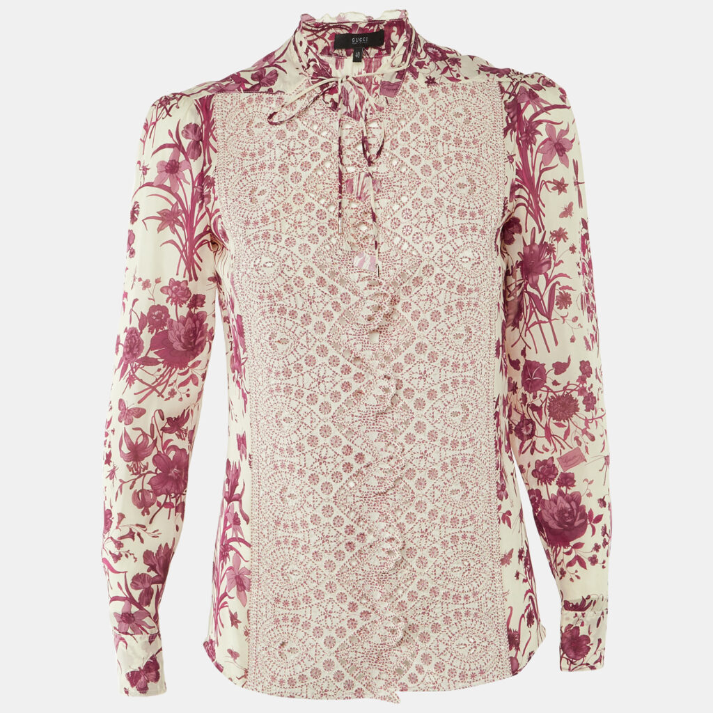 Gucci Pink Floral Print Silk Button Front Blouse S