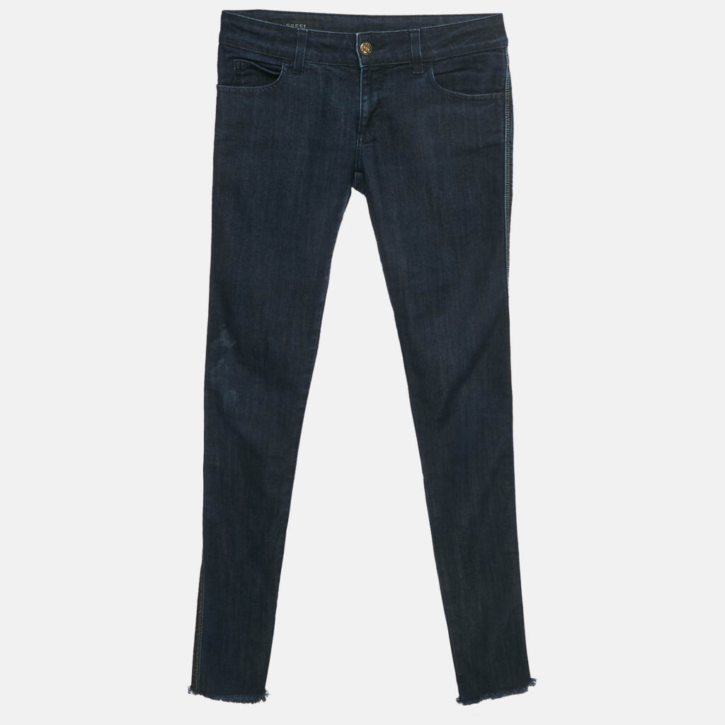 Gucci Dark Blue Denim Rainbow Detail Raw Edge Denim S Waist 27" Gucci Dark Blue Denim Rainbow Detail Raw Edge Denim S Waist 27"