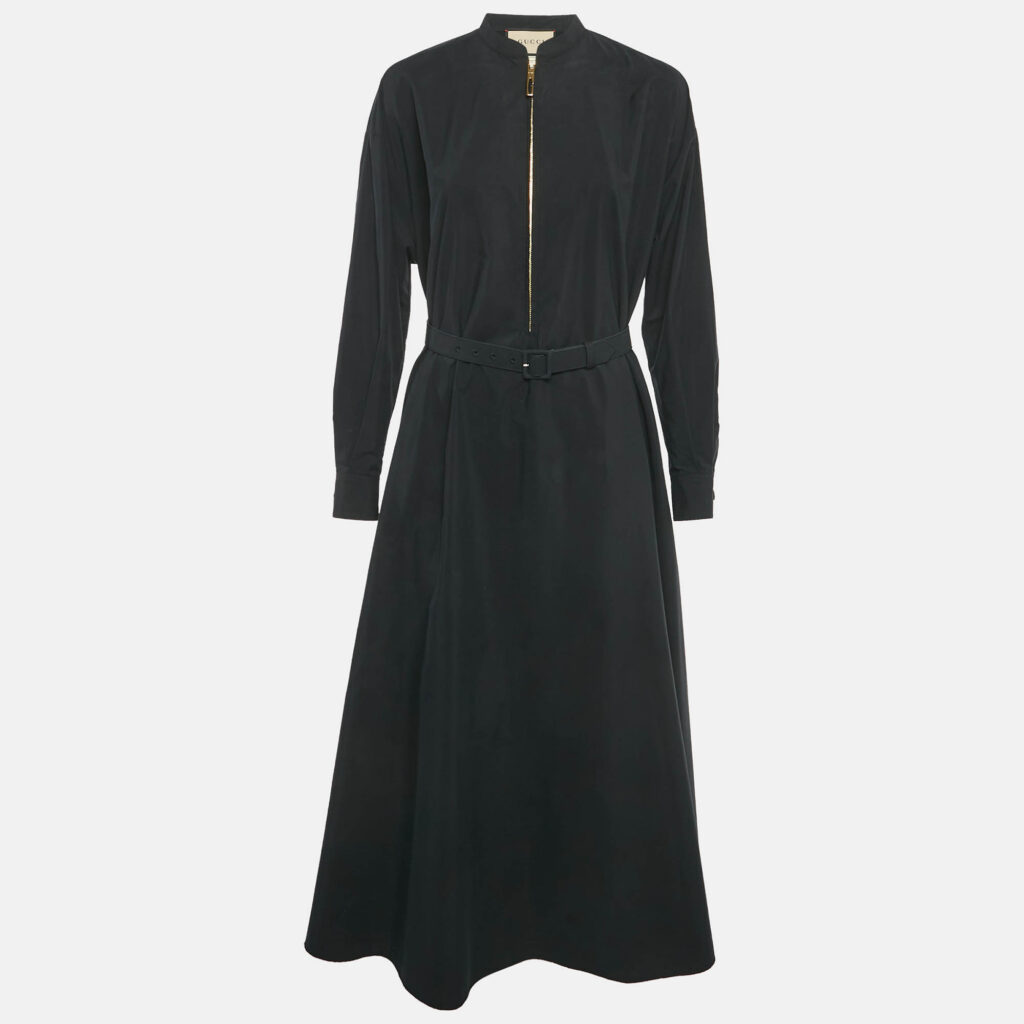 Gucci Black Cotton Poplin Belted Maxi Dress S Gucci Black Cotton Poplin Belted Maxi Dress S