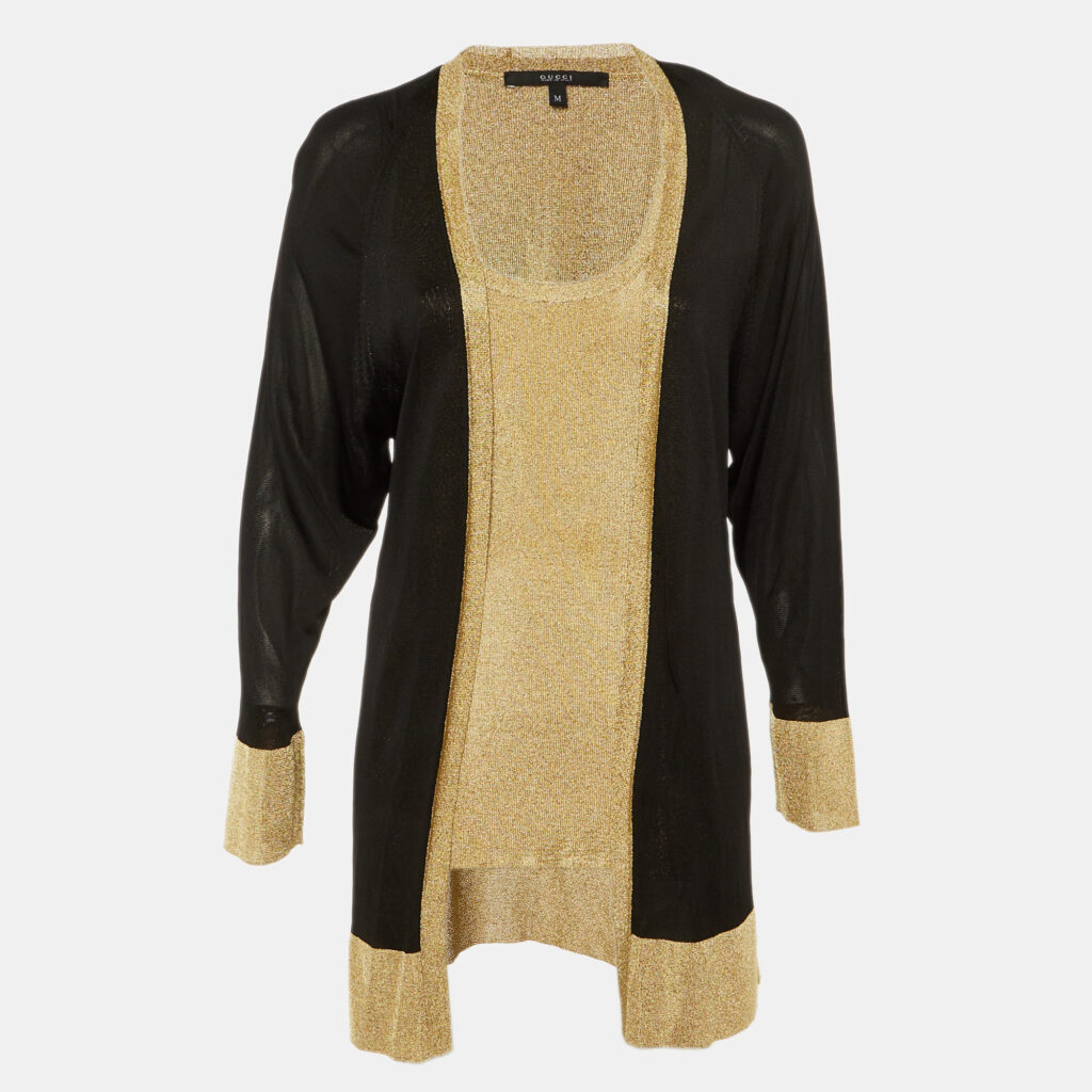 Gucci Black/Gold Knit Sleeveless Top & Cardigan Set S/M Gucci Black/Gold Knit Sleeveless Top & Cardigan Set S/M
