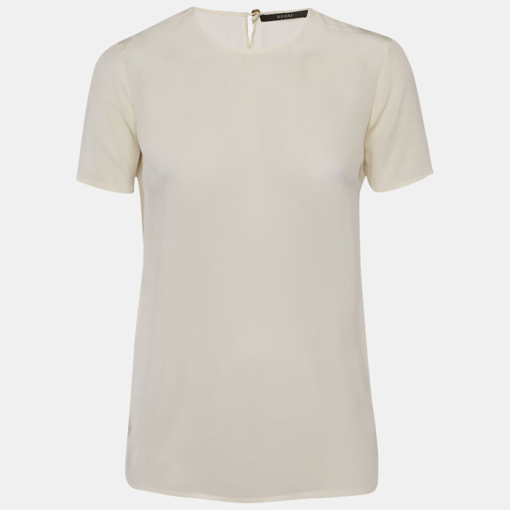 Gucci Off-White Silk Round Neck Top S Gucci Off-White Silk Round Neck Top S