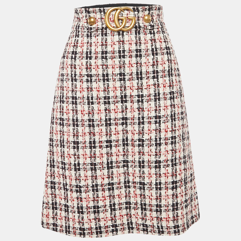 Gucci White/Red Tweed GG Detail Pencil Skirt S Gucci White/Red Tweed GG Detail Pencil Skirt S