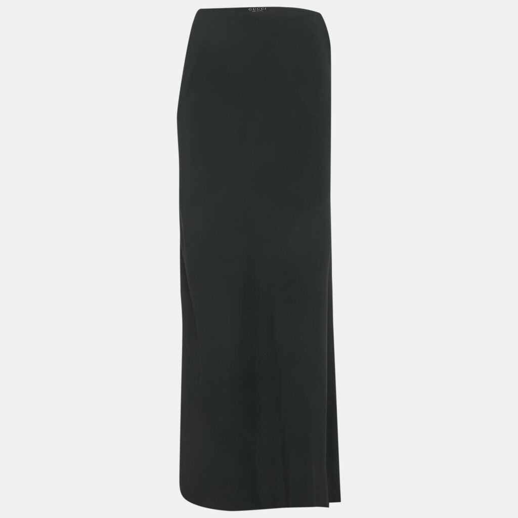 Gucci Black Sateen Flared Maxi Skirt M