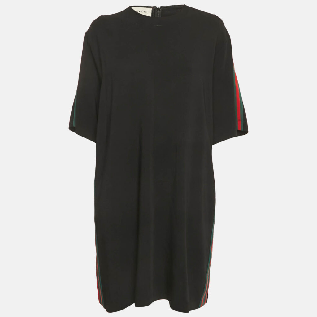 Gucci Black Web Trim Crepe Shift Dress XL Gucci Black Web Trim Crepe Shift Dress XL