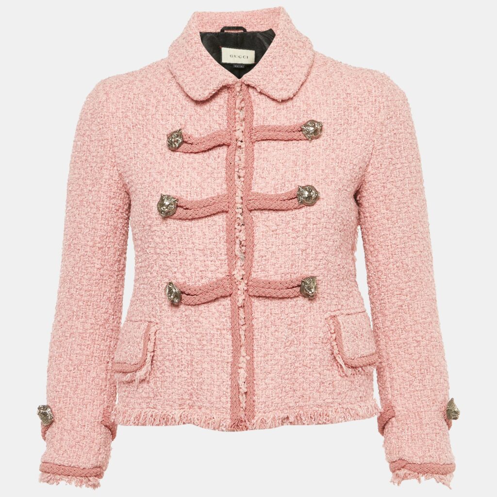 Gucci Pink Tweed Button Front Jacket S Gucci Pink Tweed Button Front Jacket S