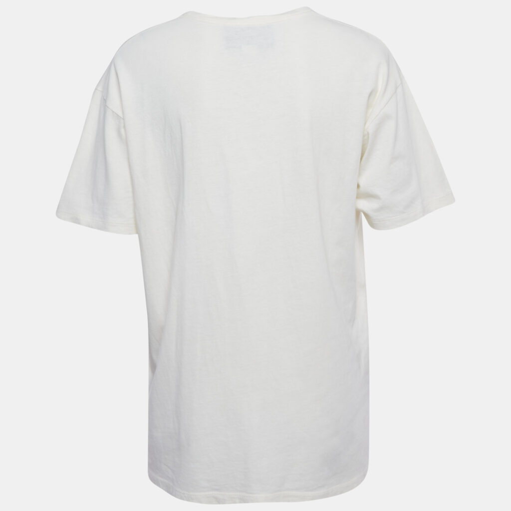 Gucci Cream Logo Glitter Print Jersey T-Shirt S