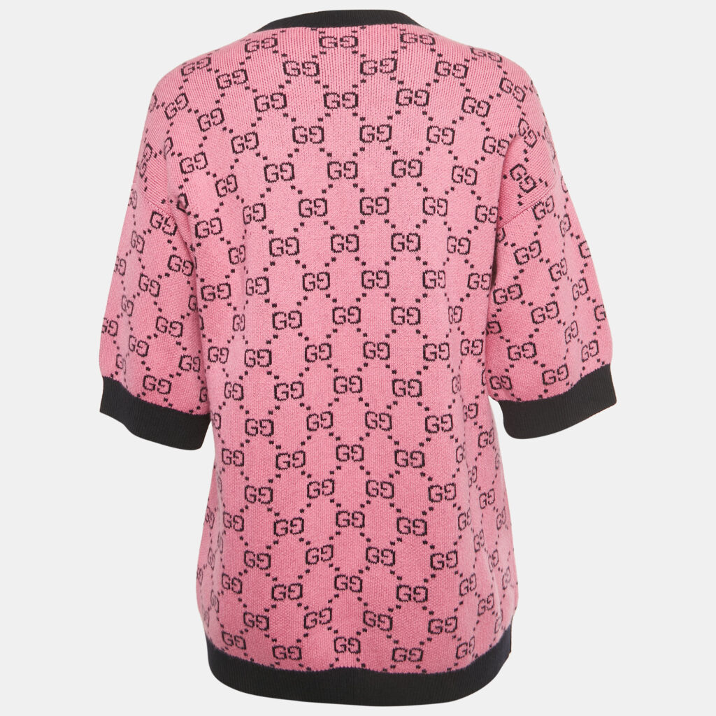Gucci Pink GG Jacquard Wool Short Sleeve Pullover XXS