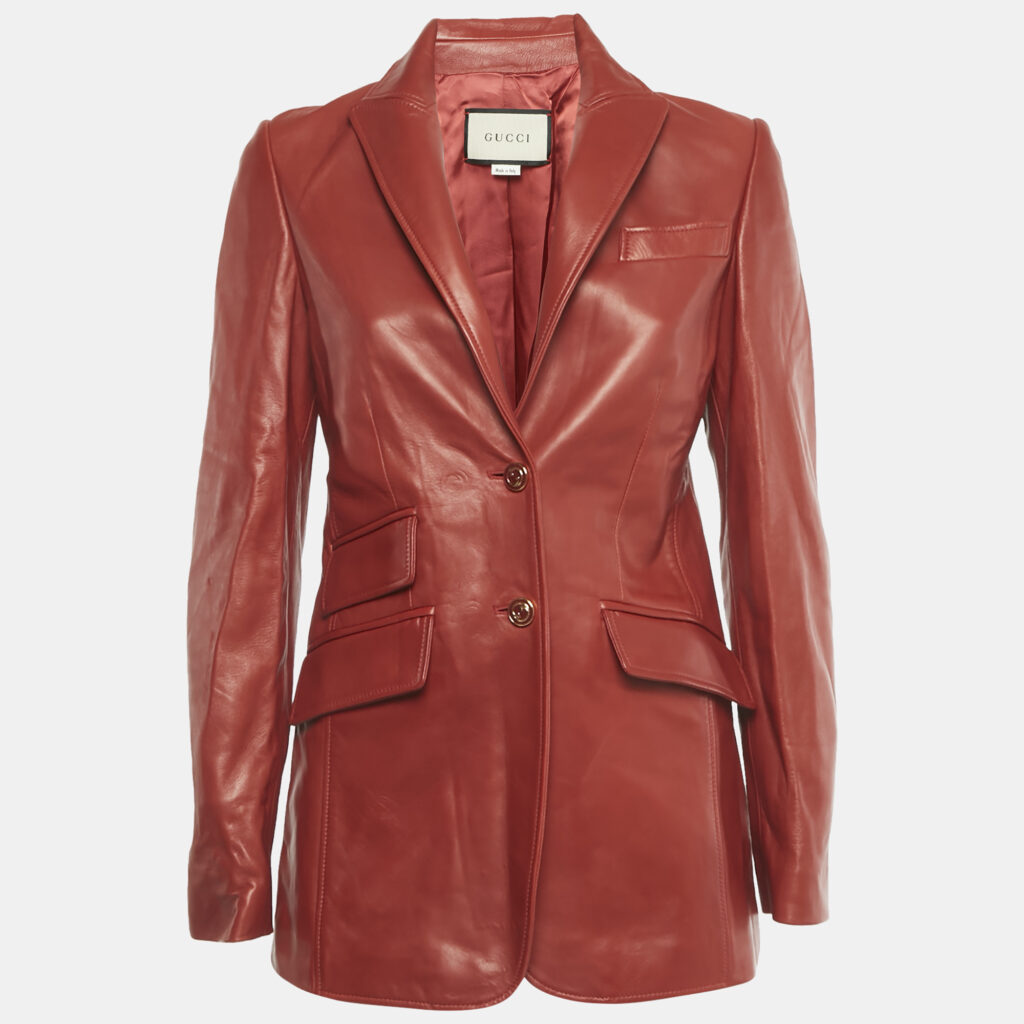 Gucci Red Leather Tailored Single Breasted Blazer M Gucci Red Leather Tailored Single Breasted Blazer M
