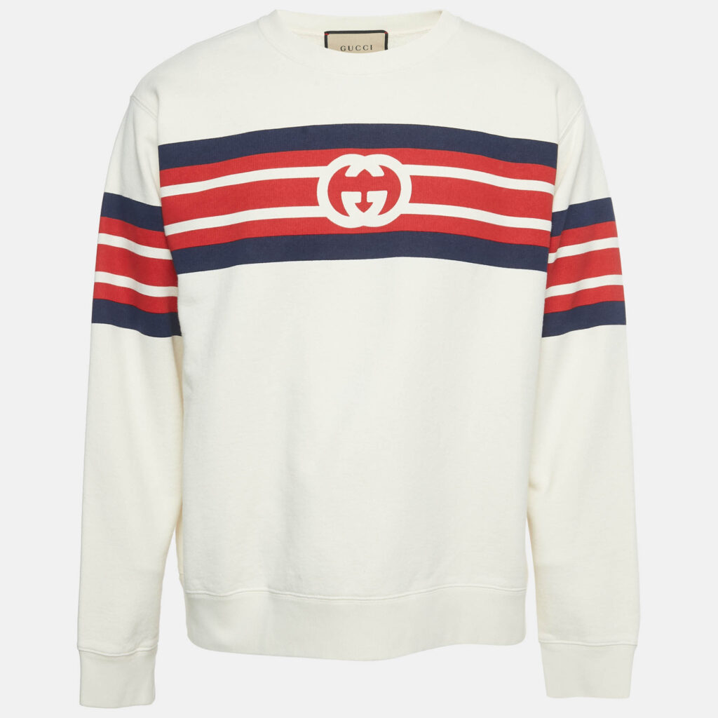 Gucci Cream Logo Print Cotton Crewneck Sweatshirt M Gucci Cream Logo Print Cotton Crewneck Sweatshirt M
