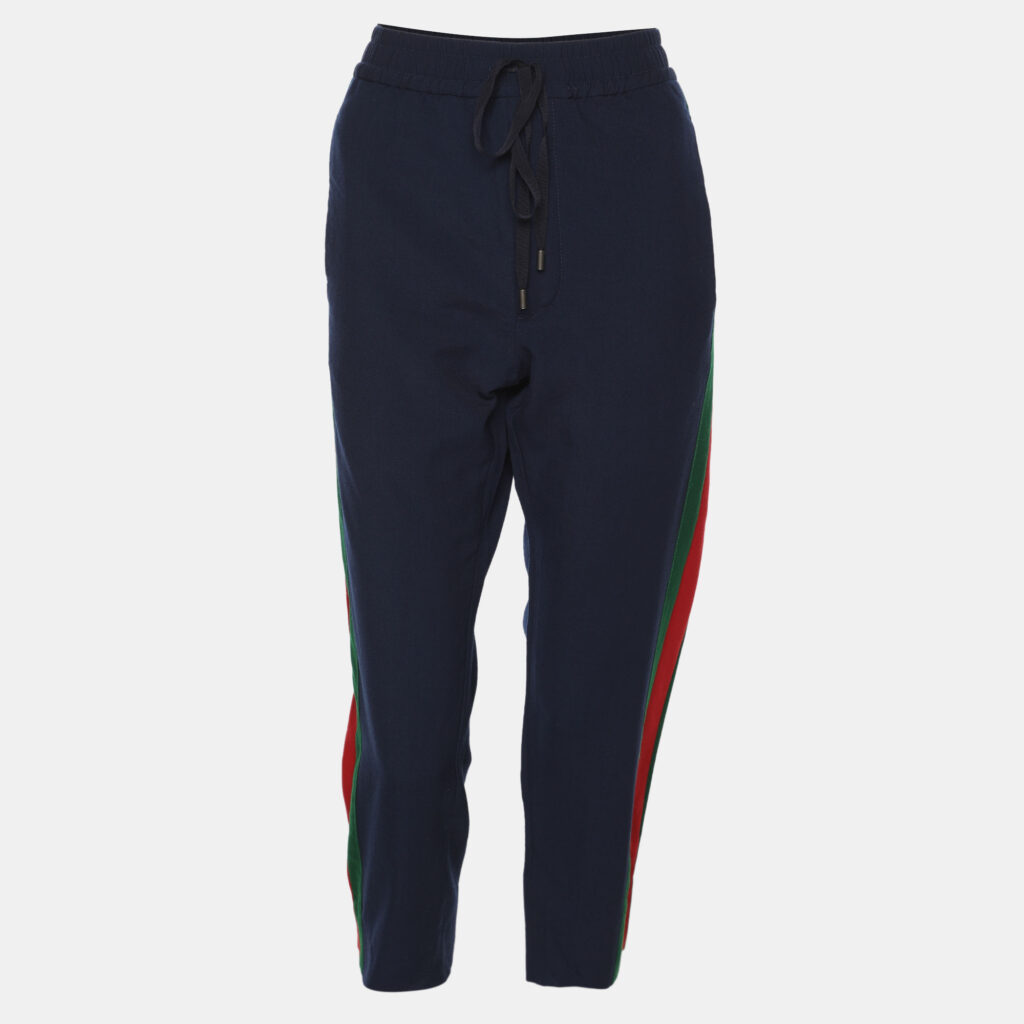 Gucci Navy Blue Wool Blend Web Striped Cropped Pants M Gucci Navy Blue Wool Blend Web Striped Cropped Pants M
