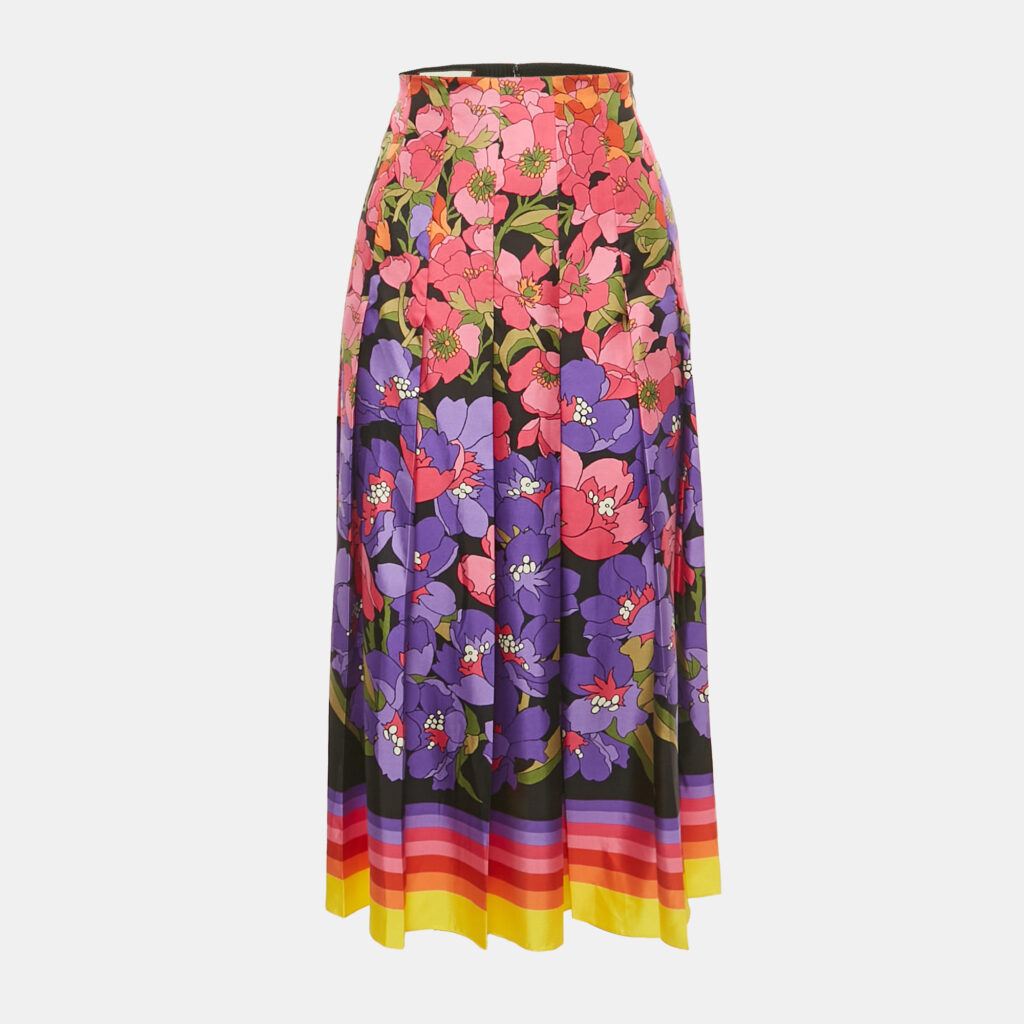 luxury-women-gucci-used-clothes-p1236396-001-1.jpg Gucci Pink/Purple Floral Print Silk Pleated Midi Skirt M