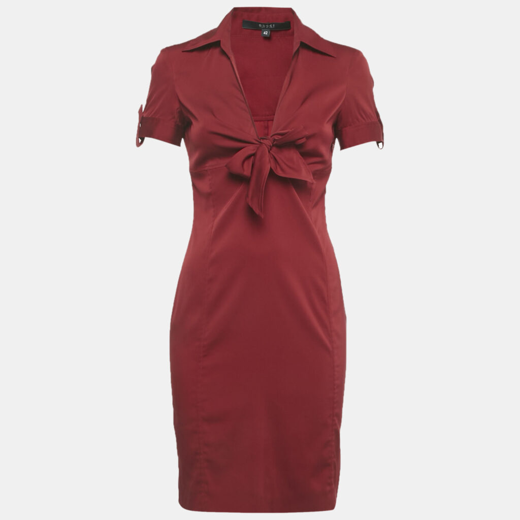luxury-women-gucci-used-clothes-p1237678-001-1.jpg Gucci Red Satin Silk Knotted Mini Dress M