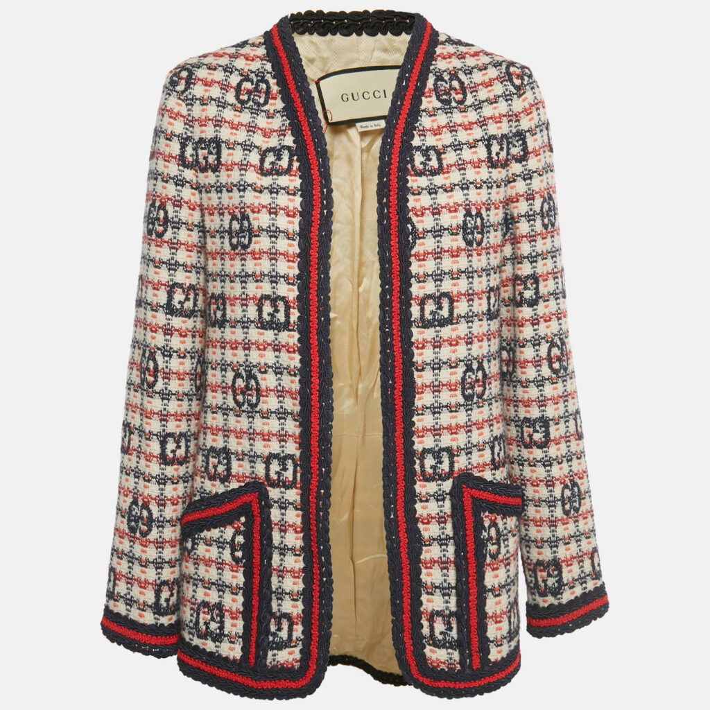 Gucci Multicolor GG Jacquard Open Front Jacket S