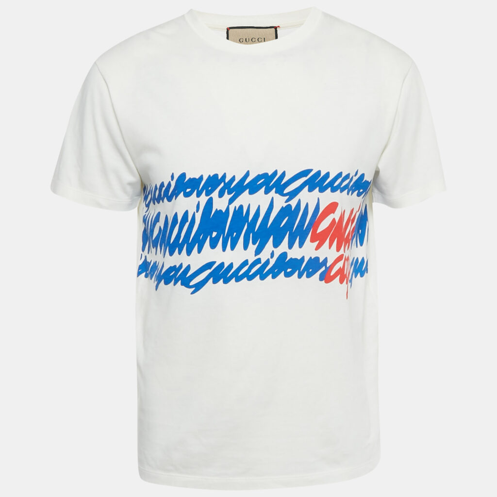 Gucci Ivory Printed Jersey Crewneck T-Shirt XS