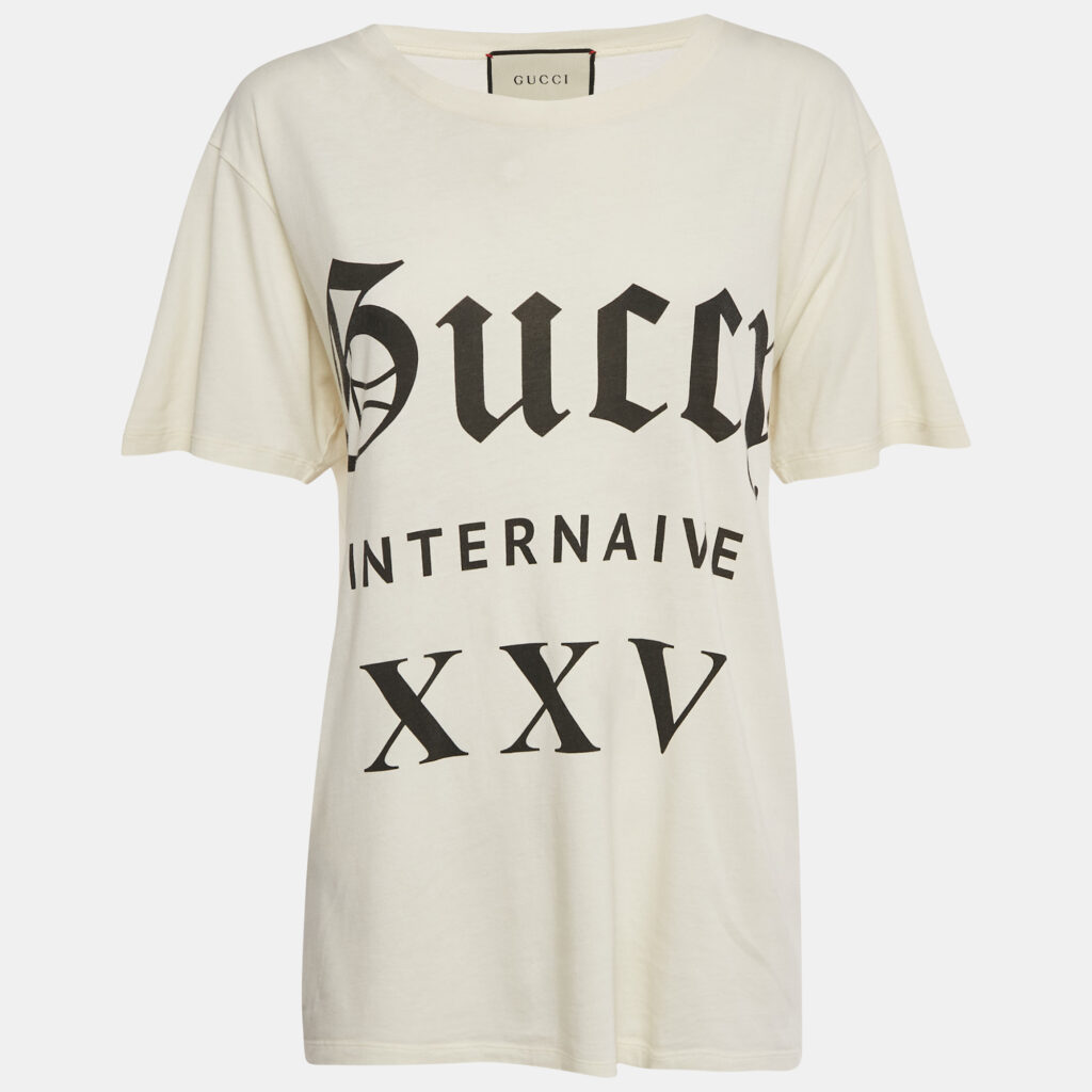 Gucci Cream Printed Jersey T-Shirt M