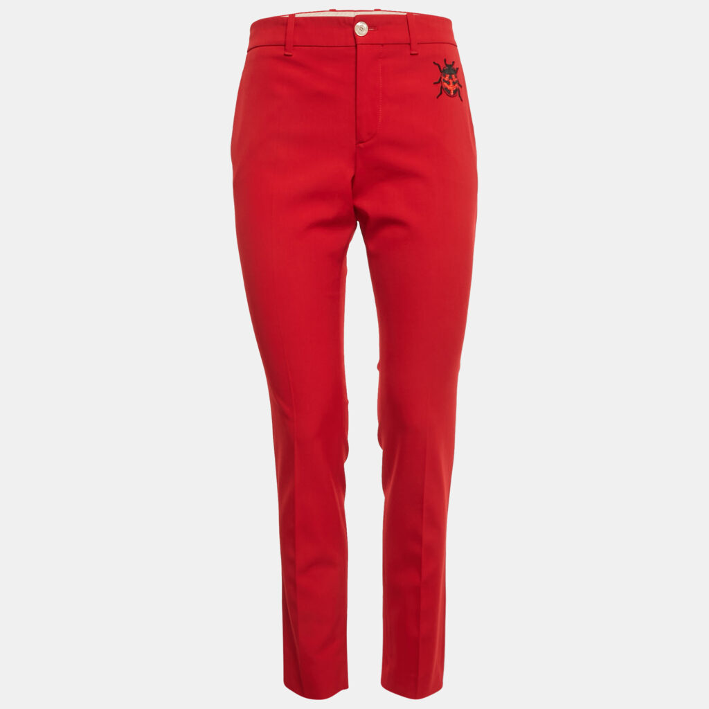 Gucci Red Lady Bug Embroidered Wool Trousers M