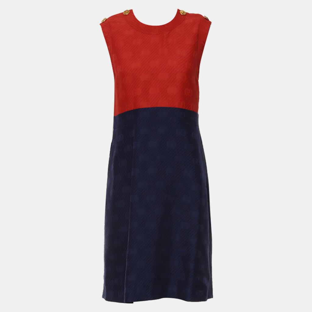 Gucci Blue/Red Silk Wool Textured Two Tone Sleeveless Dress Gucci Blue/Red Silk Wool Textured Two Tone Sleeveless Dress