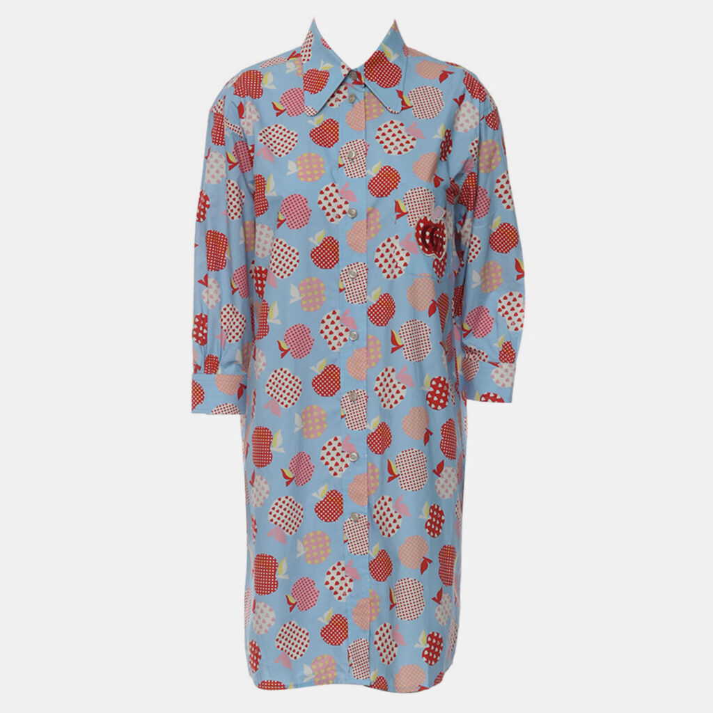 Gucci Blue Cotton Apple Printed Shirt Dress Gucci Blue Cotton Apple Printed Shirt Dress