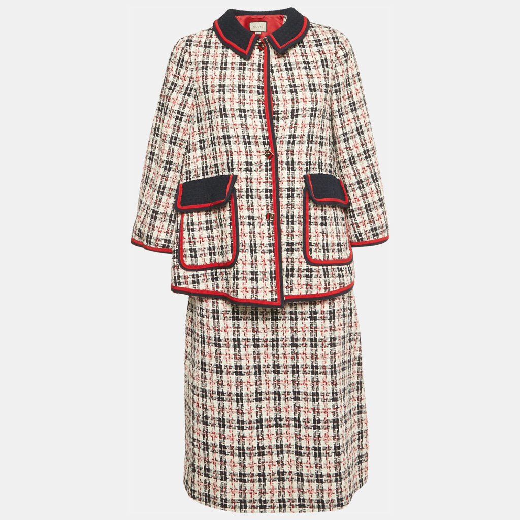 Gucci Navy Blue/White Tweed Jacket & Skirt Set M/L Gucci Navy Blue/White Tweed Jacket & Skirt Set M/L