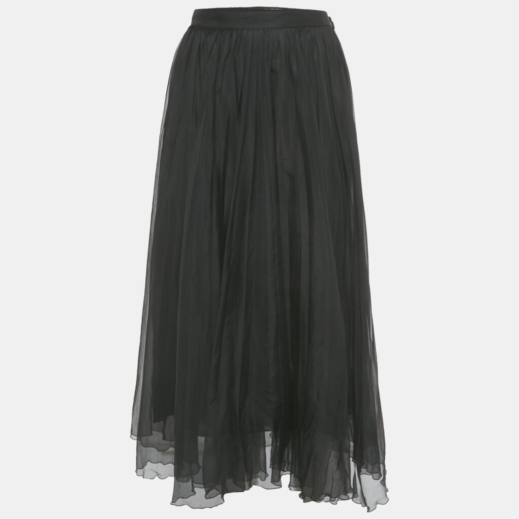 Gucci Black Silk Gathered Midi Skirt M Gucci Black Silk Gathered Midi Skirt M