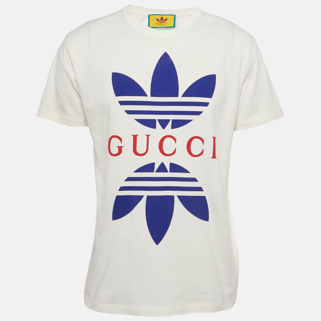Gucci X Adidas White Logo Print Cotton Crew Neck T-Shirt S Gucci X Adidas White Logo Print Cotton Crew Neck T-Shirt S