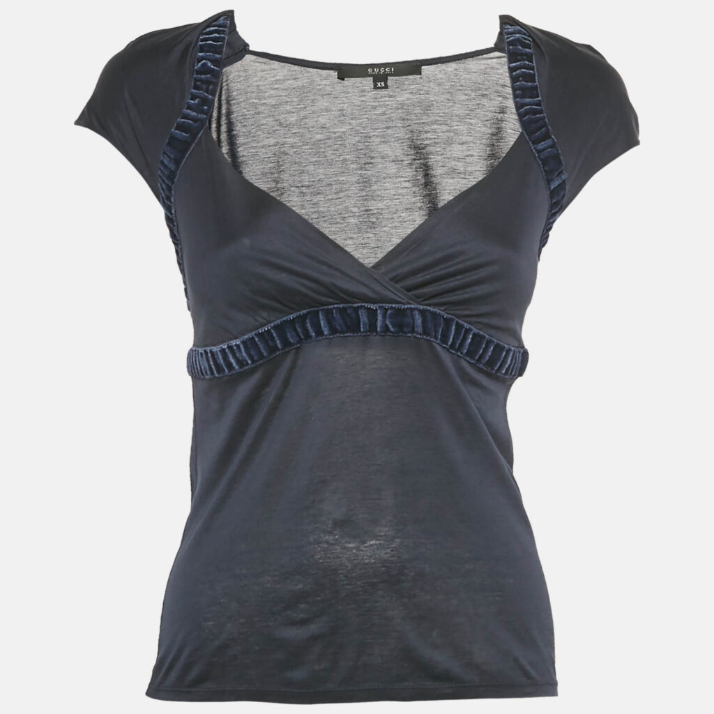 Gucci Navy Blue Cotton Short Sleeve Top XS Gucci Navy Blue Cotton Short Sleeve Top XS