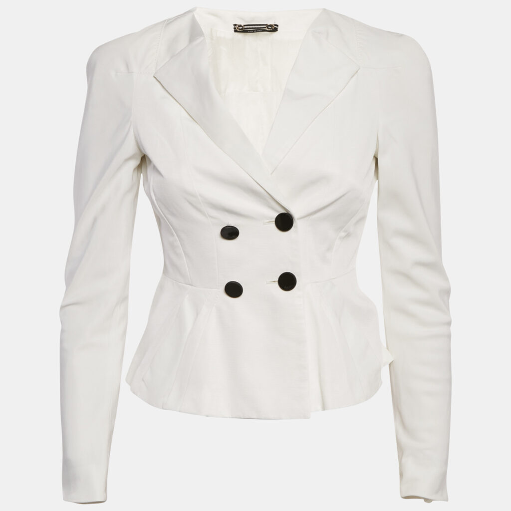Gucci White Gabardine Flared Double Breasted Blazer S Gucci White Gabardine Flared Double Breasted Blazer S