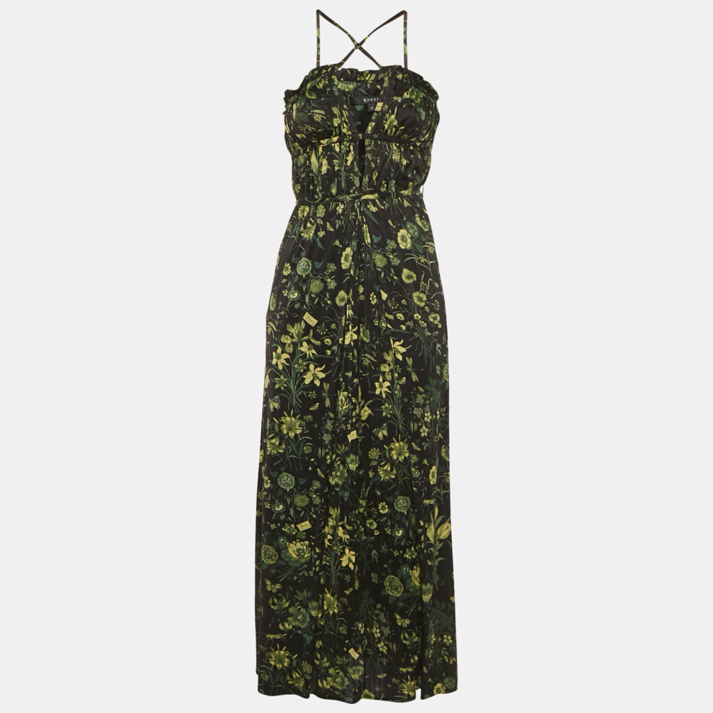 Gucci Black Printed Crepe Maxi Dress S Gucci Black Printed Crepe Maxi Dress S