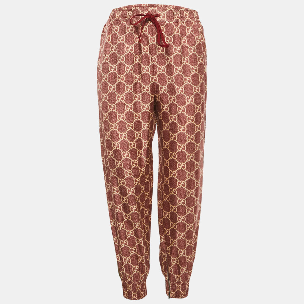 Gucci Red GG Print Silk Jogger Pants M Gucci Red GG Print Silk Jogger Pants M