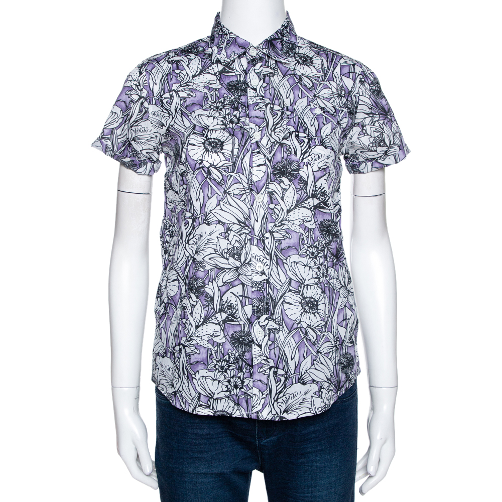 Gucci Purple Floral Print Cotton Short Sleeve Shirt S Gucci Purple Floral Print Cotton Short Sleeve Shirt S