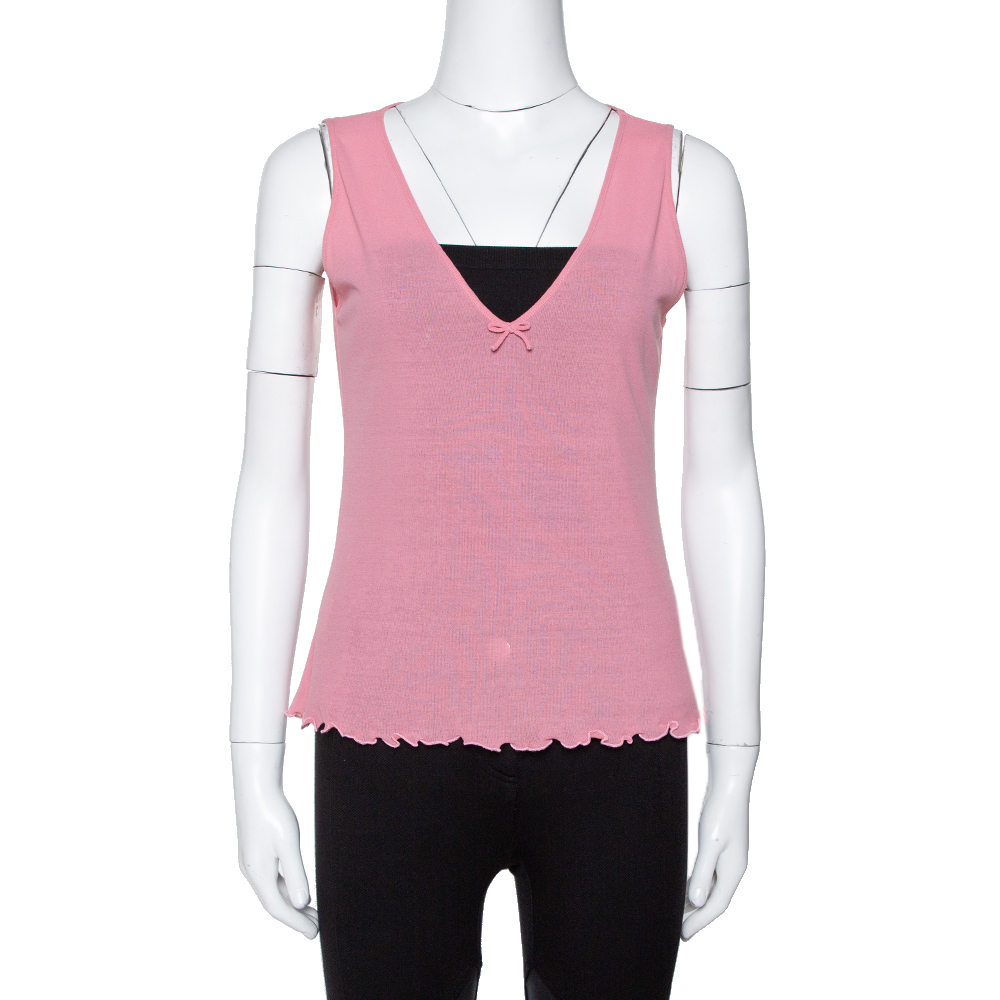 Gucci Pink Cotton Knit Bow Detail Sleeveless Top M Gucci Pink Cotton Knit Bow Detail Sleeveless Top M