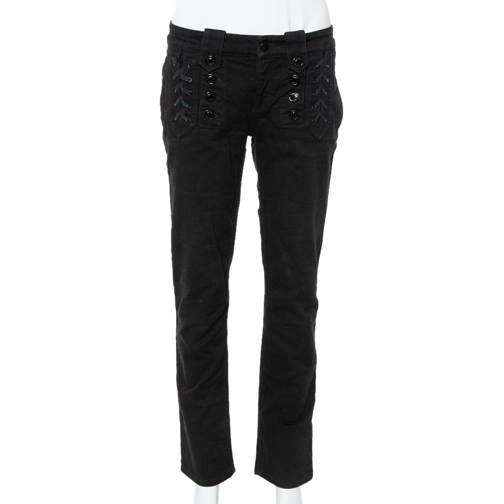 Gucci Black Denim Lace Up Detail Slim Fit Jeans M Gucci Black Denim Lace Up Detail Slim Fit Jeans M