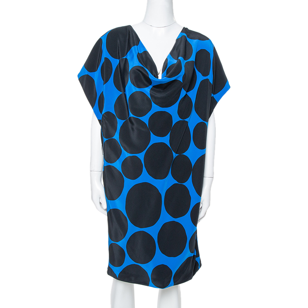 Gucci Black & Blue Dot Print Silk Draped Mini Dress M Gucci Black & Blue Dot Print Silk Draped Mini Dress M