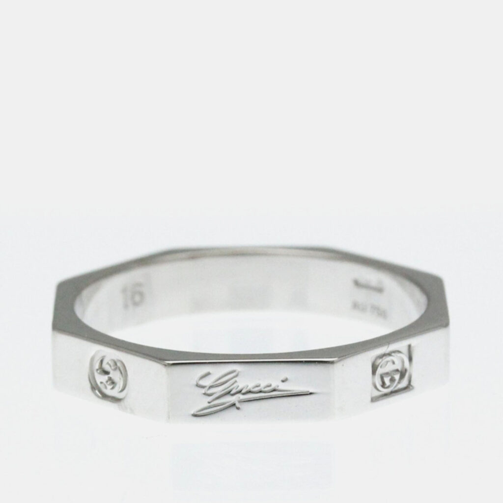 Gucci Octagonal White Gold 18K Fashion No Stone Band Ring Silver Gucci Octagonal White Gold 18K Fashion No Stone Band Ring Silver