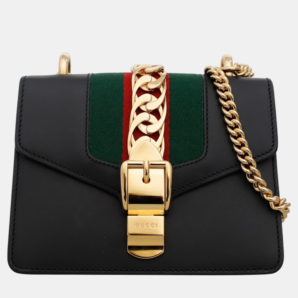 Gucci Black Calfskin Leather Mini Sylvie Chain Shoulder Bag Gucci Black Calfskin Leather Mini Sylvie Chain Shoulder Bag