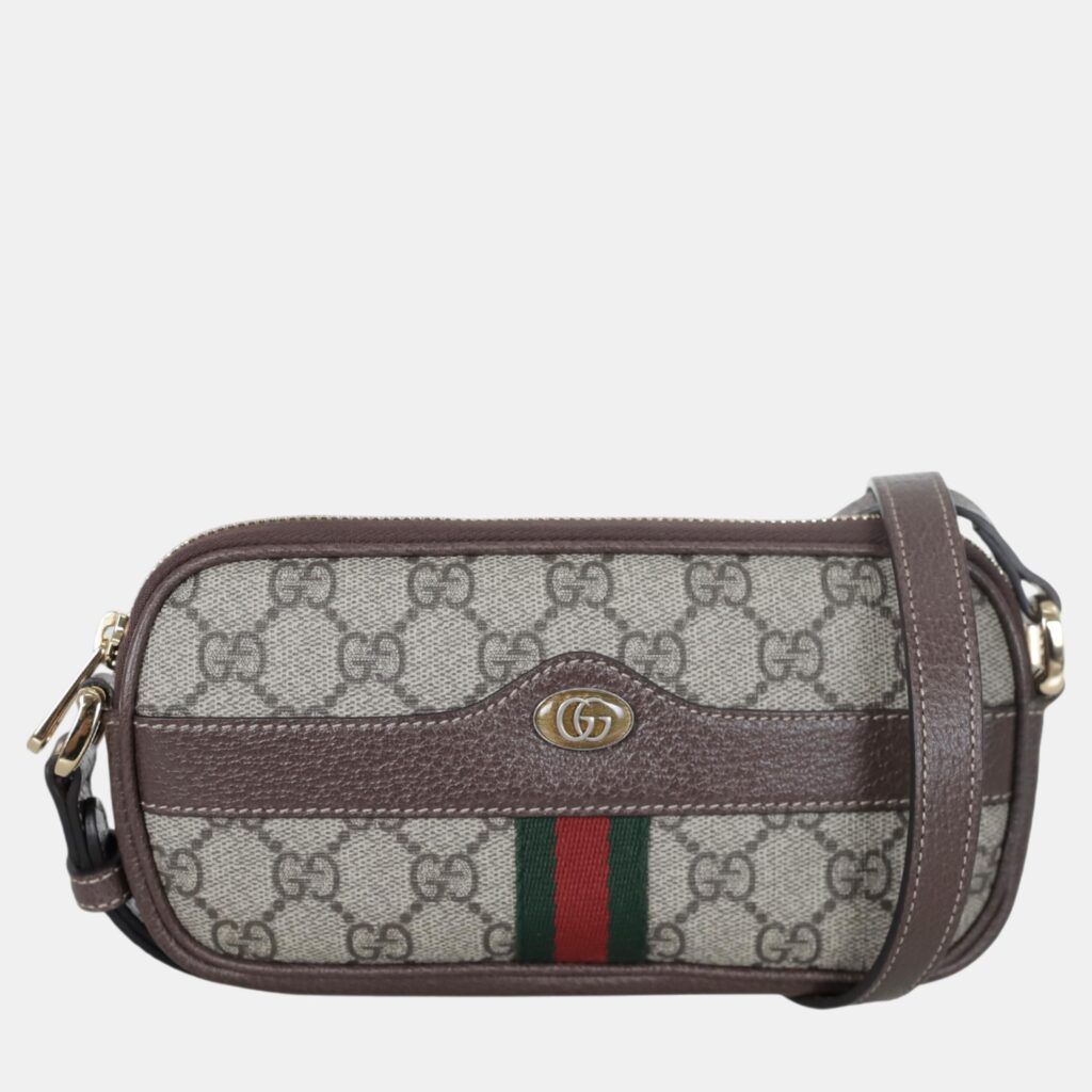 Gucci Brown/Beige Canvas and Leather Ophidia GG Mini Shoulder Bag Gucci Brown/Beige Canvas and Leather Ophidia GG Mini Shoulder Bag