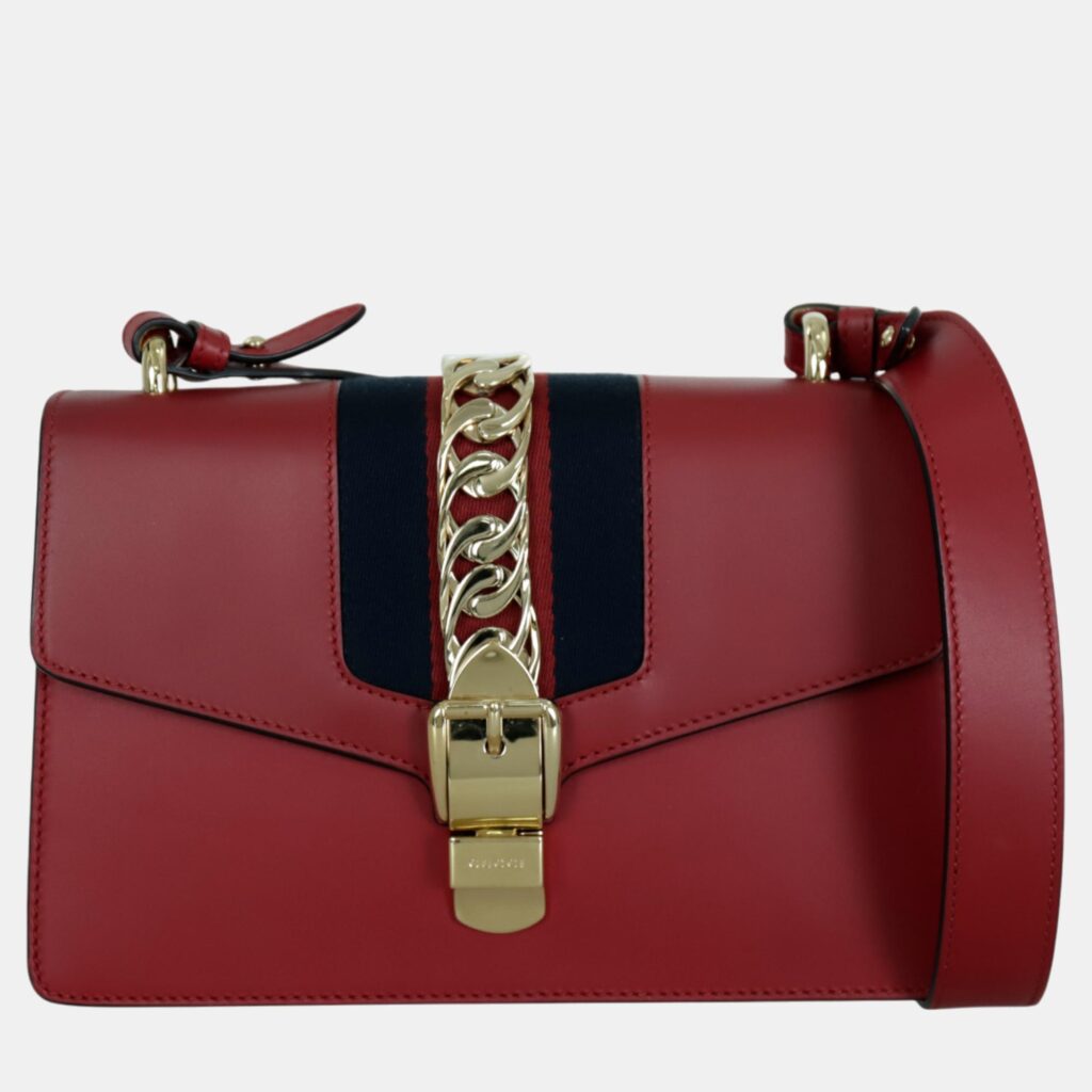 Gucci Red Leather Small Sylvie Shoulder Bag Gucci Red Leather Small Sylvie Shoulder Bag