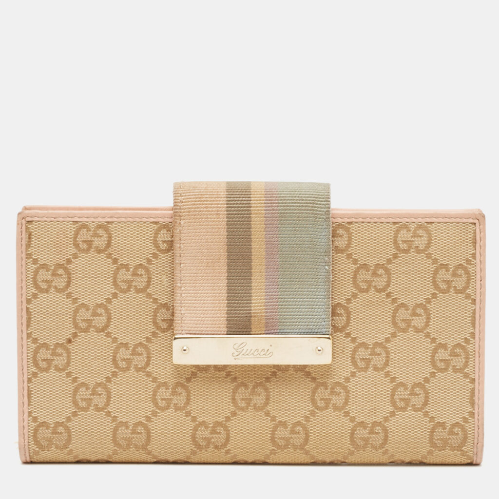 luxury-women-gucci-used-handbags-p1092310-008-1.jpg Gucci Beige/Pink GG Canvas and Leather Web Flap Continental Wallet