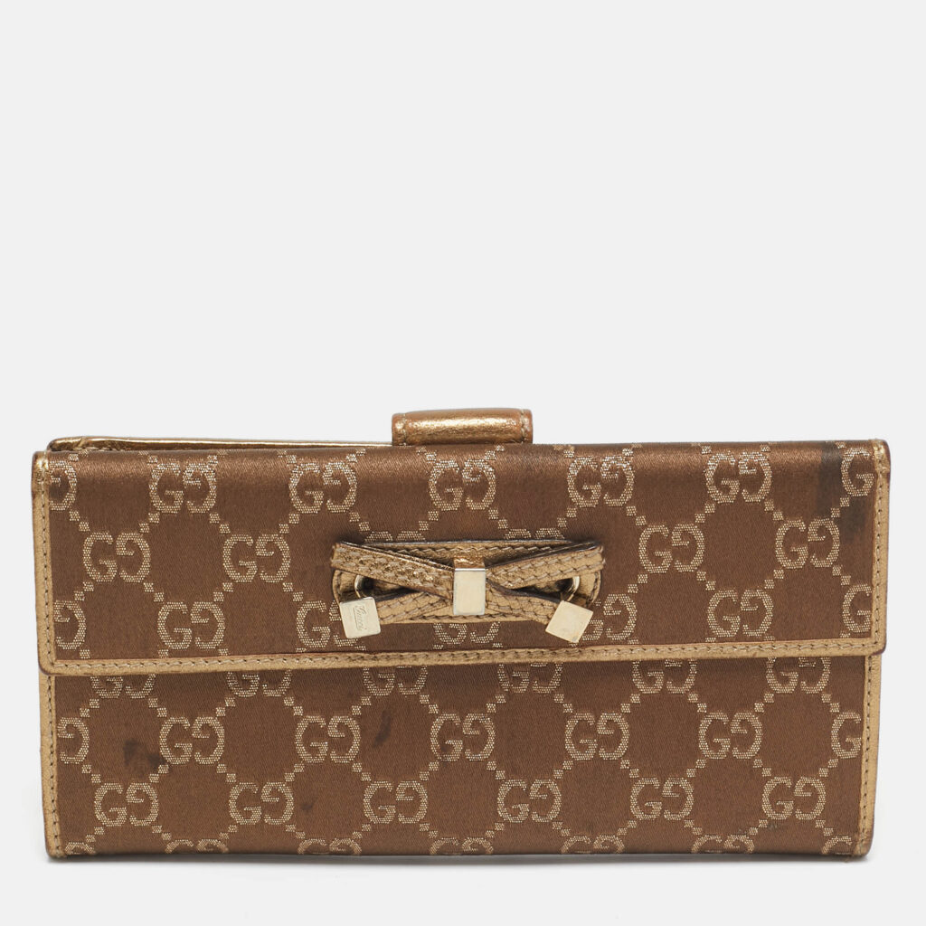Gucci Gold/Brown GG Fabric and Leather Princy Continental Wallet Gucci Gold/Brown GG Fabric and Leather Princy Continental Wallet