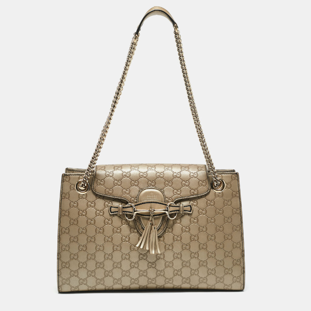 Gucci Beige Metallic Guccissima Leather Large Emily Chain Shoulder Bag Gucci Beige Metallic Guccissima Leather Large Emily Chain Shoulder Bag