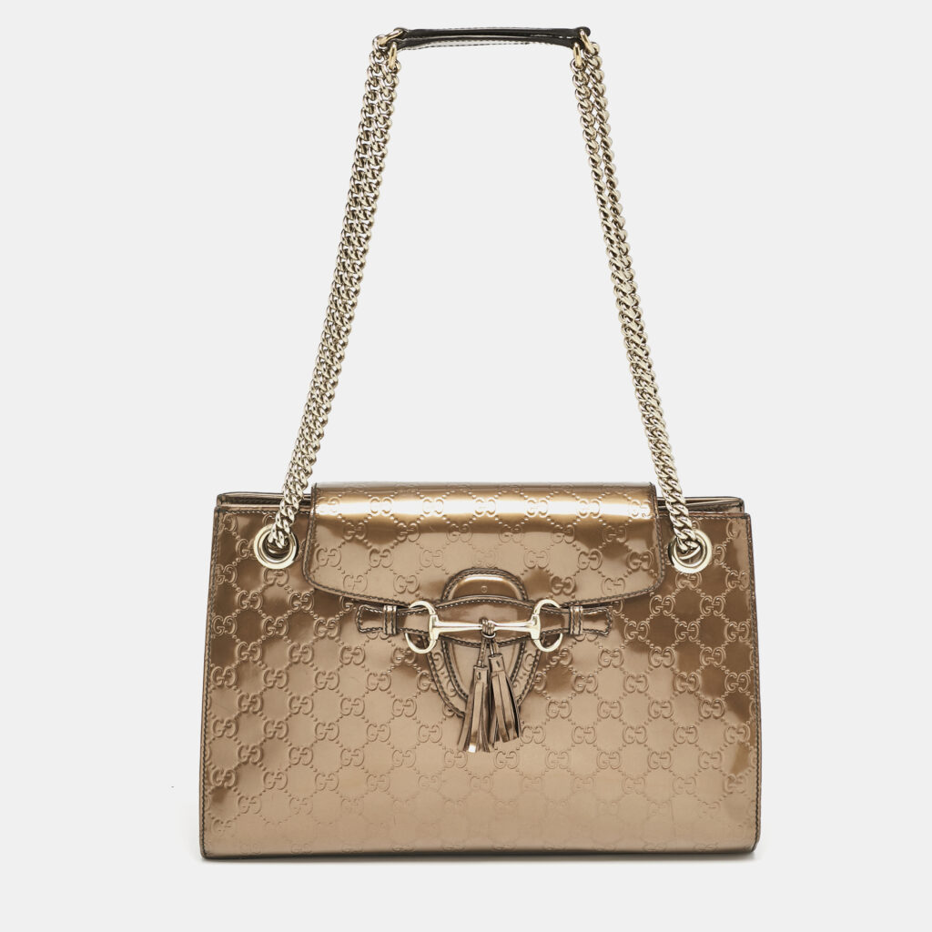 Gucci Brown Guccissima Patent Leather Large Emily Chain Shoulder Bag Gucci Brown Guccissima Patent Leather Large Emily Chain Shoulder Bag