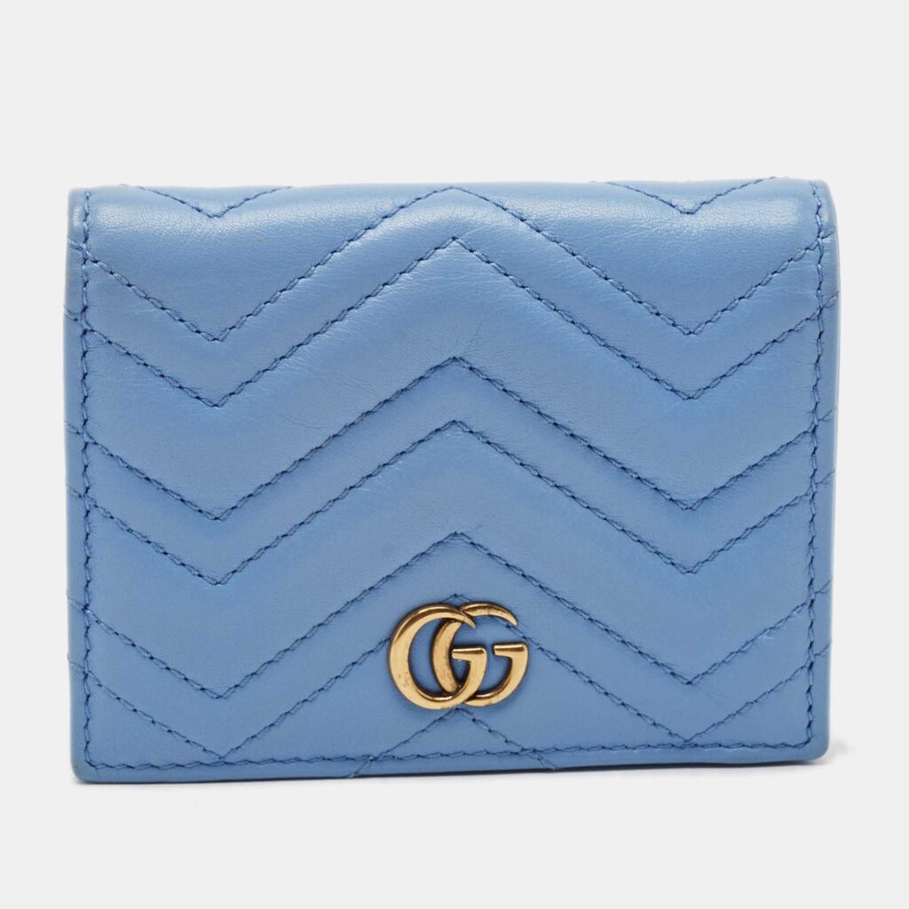 Gucci Blue Matelassé Leather GG Marmont Card Case Gucci Blue Matelassé Leather GG Marmont Card Case