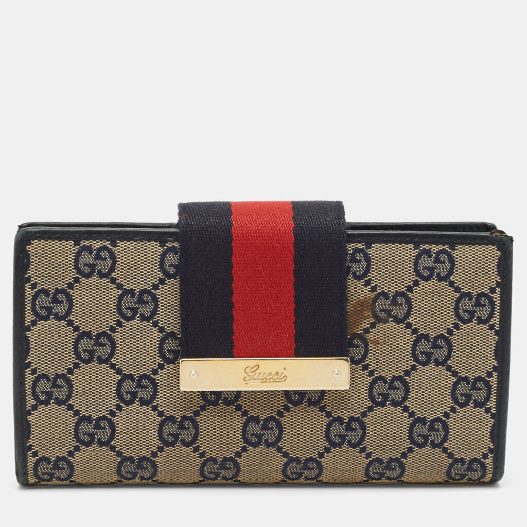 Gucci Blue/Beige GG Canvas and Leather Ladies Web Continental Wallet