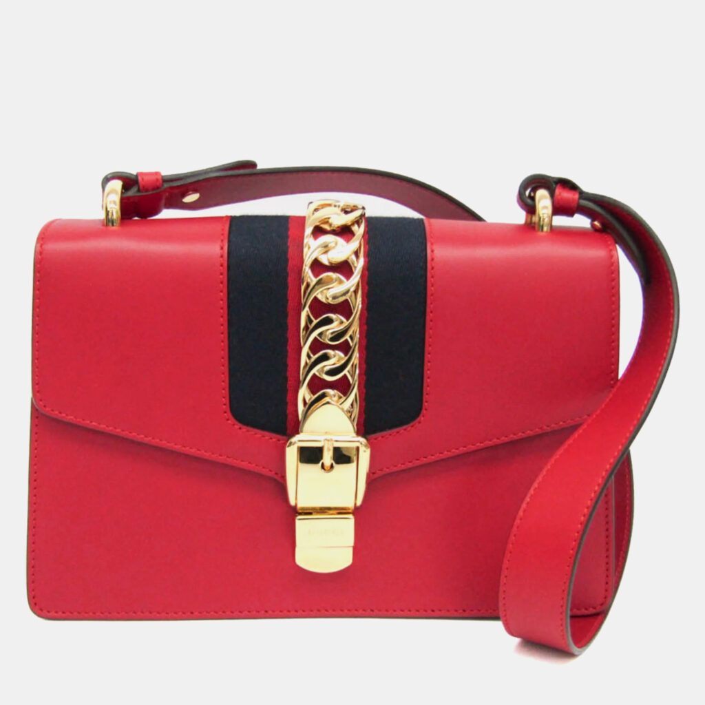Gucci Red Leather Sylvie Shoulder Bag Gucci Red Leather Sylvie Shoulder Bag