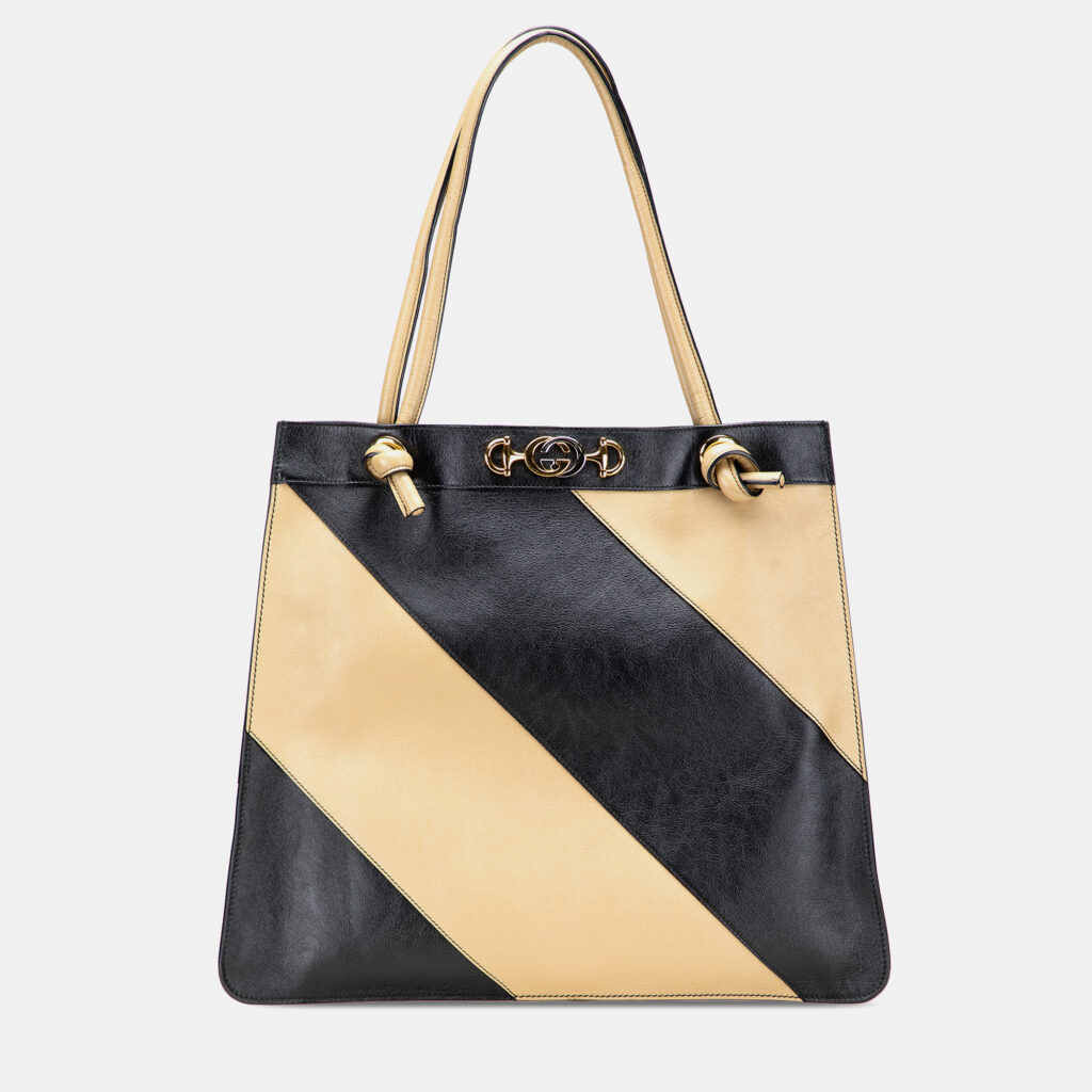 Gucci Black Smooth Calfskin Diagonal Striped Zumi Tote Gucci Black Smooth Calfskin Diagonal Striped Zumi Tote