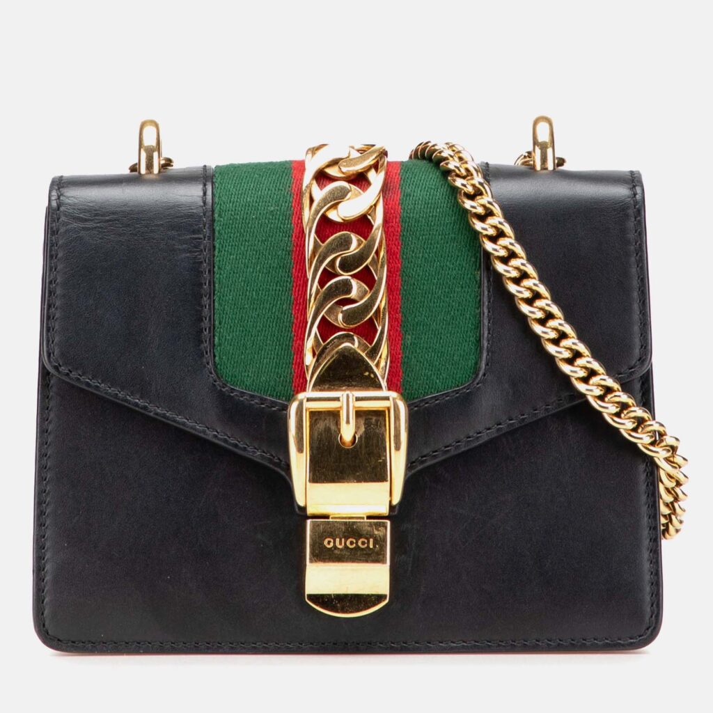 Gucci Black Mini Sylvie Leather Chain Crossbody Bag Gucci Black Mini Sylvie Leather Chain Crossbody Bag