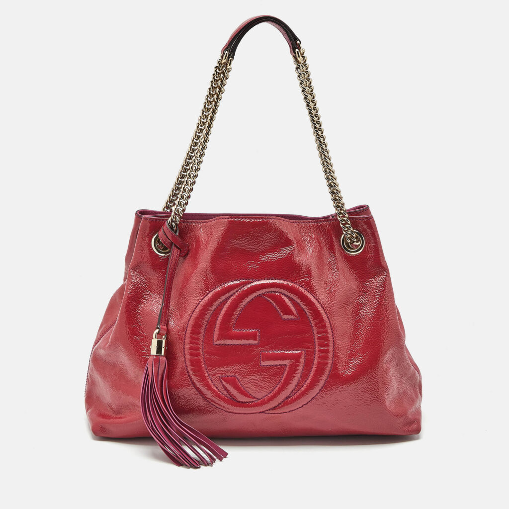 luxury-women-gucci-used-handbags-p1176345-013-1.jpg Gucci Pink Patent Leather Medium Soho Chain Tote