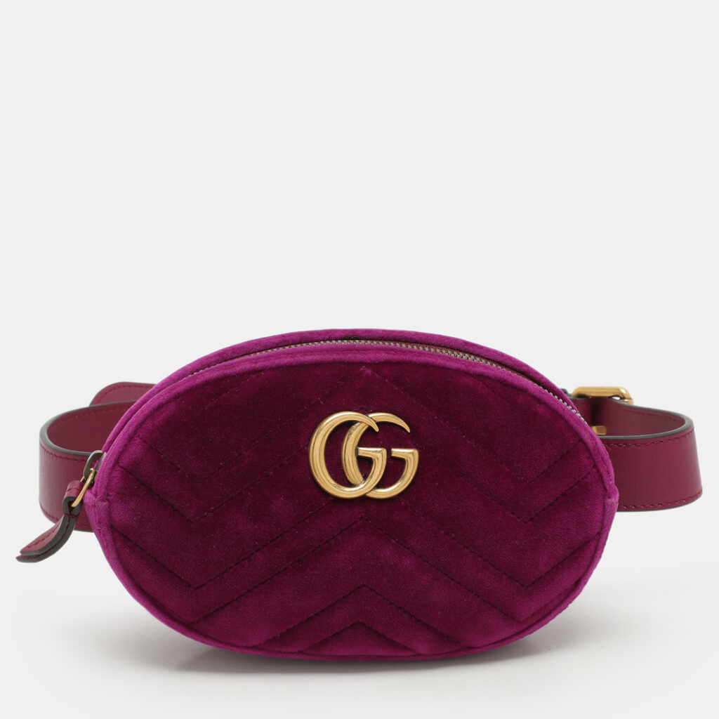 Gucci Purple Matelassé Velvet Mini GG Marmont Belt Bag Gucci Purple Matelassé Velvet Mini GG Marmont Belt Bag